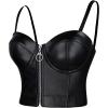 imageCharmian Womens Spaghetti Straps PU Leather Bustier Crop TopZipper Black