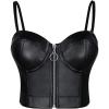 imageCharmian Womens Spaghetti Straps PU Leather Bustier Crop TopZipper Black