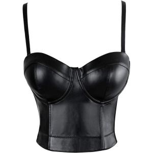 imageCharmian Womens Spaghetti Straps PU Leather Bustier Crop TopBlack