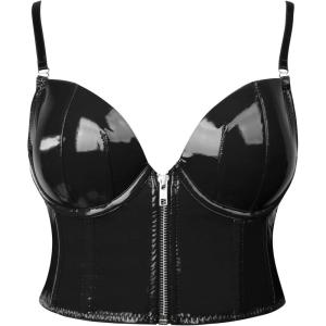 imageCharmian Womens Spaghetti Straps PU Leather Bustier Crop TopBlackzipperupgrade