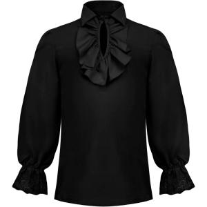 imageCharmian Mens Vintage Ruffled Long Sleeve Pirate Shirt Vampire Costume Top