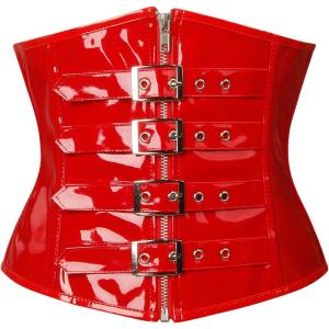 imageCharmian Womens Gothic PVC Leather Front Zipper Underbust Corset with Buckles
