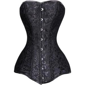 imageCharmian Womens 26 Steel Boned Cotton Long Torso Hourglass Body Shaper CorsetSatin Black