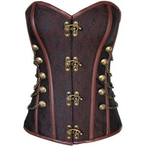 imageCharmian Womens Spiral Steel Boned Steampunk Gothic Bustier Corset with ChainsDarkbrown