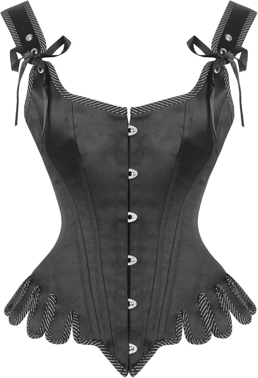 image:imageCharmian Womens Victorian Vintage Brocade Lace Up Bustier Overbust Corset TopBlack