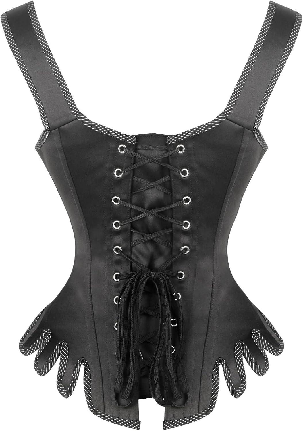 image:imageCharmian Womens Victorian Vintage Brocade Lace Up Bustier Overbust Corset TopBlack