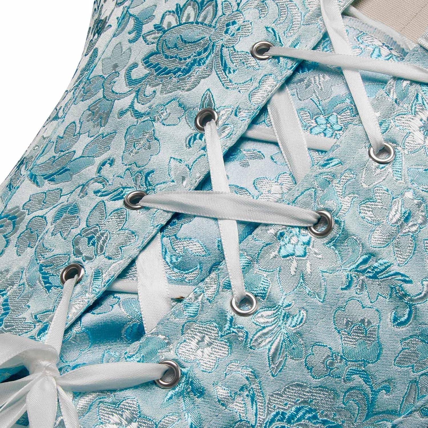 image:imageCharmian Womens Victorian Vintage Brocade Lace Up Bustier Overbust Corset TopBlueplastic Bones