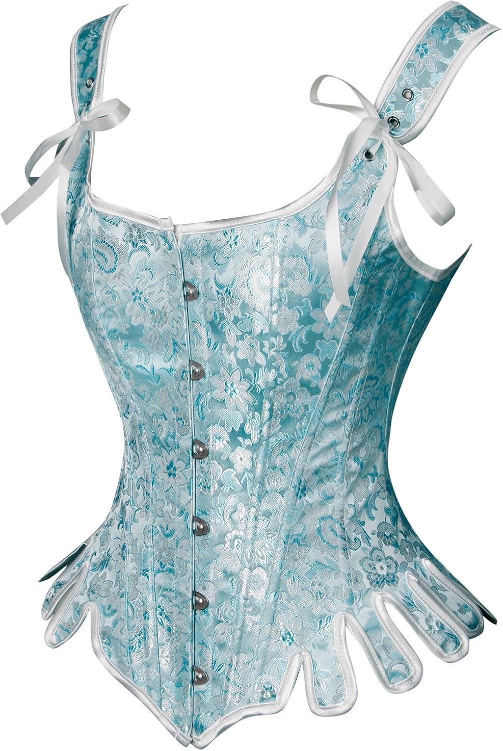 image:imageCharmian Womens Victorian Vintage Brocade Lace Up Bustier Overbust Corset TopBlueplastic Bones