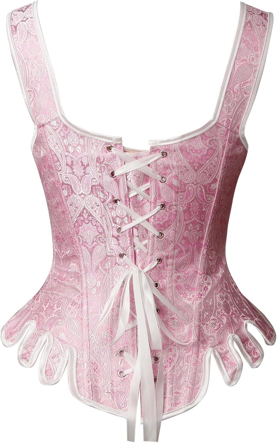 image:imageCharmian Womens Victorian Vintage Brocade Lace Up Bustier Overbust Corset TopPinkplastic Bones