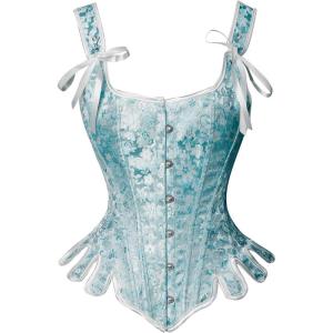 image:imageCharmian Womens Victorian Vintage Brocade Lace Up Bustier Overbust Corset TopBlueplastic Bones