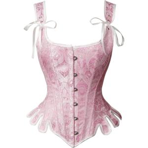 image:imageCharmian Womens Victorian Vintage Brocade Lace Up Bustier Overbust Corset TopPinkplastic Bones