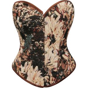 image:imageCharmian Womens Floral Lace Up Boned Overbust Corset Bustier Bodyshaper Top