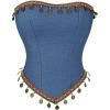 image:imageCharmian Womens Denim Tassel Strapless Bohemian Overbust Corset Tube TopBlue