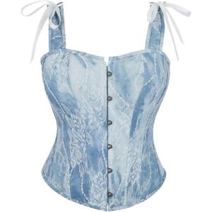 image:imageCharmian Womens Renaissance Floral Overbust Slimming Lace Corset Bustier TopBlue