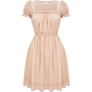 image:imageCharmian Womens Elegant Square Neck Puff Sleeve Aline Midi Dress with Lace HemApricot