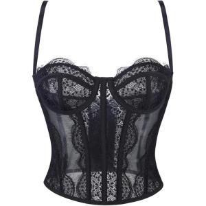 image:imageCharmian Womens Y2K Spaghetti Strap Lace Mesh Bustier Corset Going Out TopsBlack