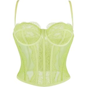 image:imageCharmian Womens Y2K Spaghetti Strap Lace Mesh Bustier Corset Going Out TopsChartreuse