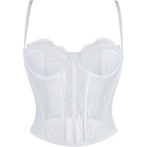 image:imageCharmian Womens Y2K Spaghetti Strap Lace Mesh Bustier Corset Going Out TopsWhite
