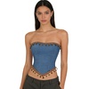image:imageCharmian Womens Denim Tassel Strapless Bohemian Overbust Corset Tube Top