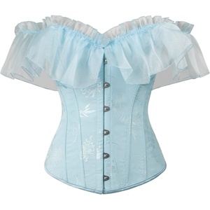 image:imageCharmian Womens Victorian Vintage Off Shoulder Ruffle Floral Lace Up Corset Top