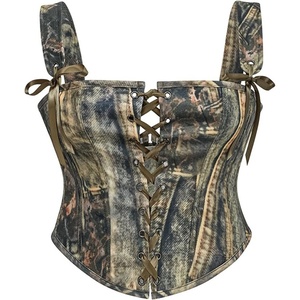 image:imageCharmian Womens Y2K Camo LaceUp Bustier Corset Top with Adjustable Straps