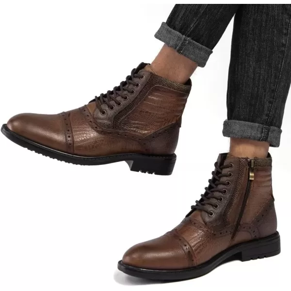 Arkbird Mens Chelsea Boots Stylish and Comfort Leather Chukka Ankle Boots with ZipperBrownembossed806