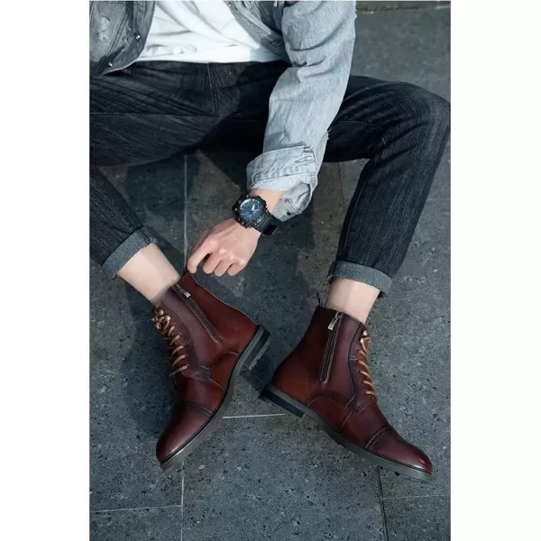 Arkbird Mens Chelsea Boots Stylish and Comfort Leather Chukka Ankle Boots with ZipperDark Brown111