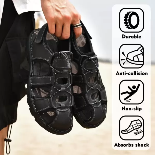 Arkbird Mens Sandals Closed Toe Leather Fisherman Outdoor Hiking Sport Shoes SummerBlack71