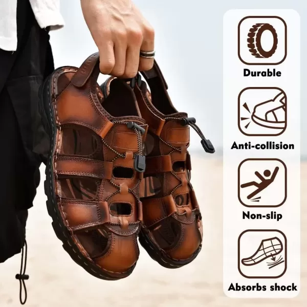 Arkbird Mens Sandals Closed Toe Leather Fisherman Outdoor Hiking Sport Shoes SummerBrown71