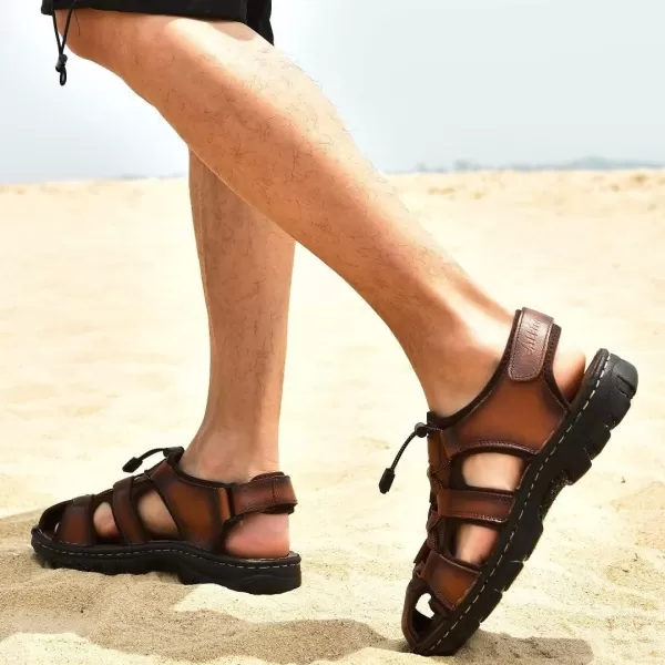 Arkbird Mens Sandals Closed Toe Leather Fisherman Outdoor Hiking Sport Shoes SummerBrown71
