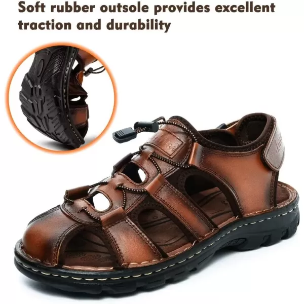 Arkbird Mens Sandals Closed Toe Leather Fisherman Outdoor Hiking Sport Shoes SummerBrown71