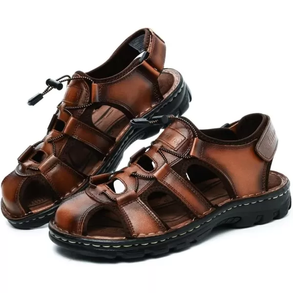Arkbird Mens Sandals Closed Toe Leather Fisherman Outdoor Hiking Sport Shoes SummerBrown71