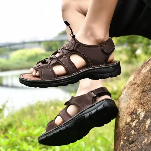 Arkbird Mens Sandals Closed Toe Leather Fisherman Outdoor Hiking Sport Shoes SummerCoffee72