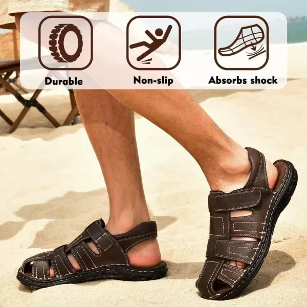 Arkbird Mens Sandals Closed Toe Leather Fisherman Outdoor Hiking Sport Shoes SummerCoffee85
