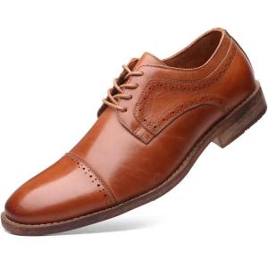 imageMens Dress Shoes Modern Oxford Round Cap Toe Lace up Casual Formal Business Leather Derby Shoes