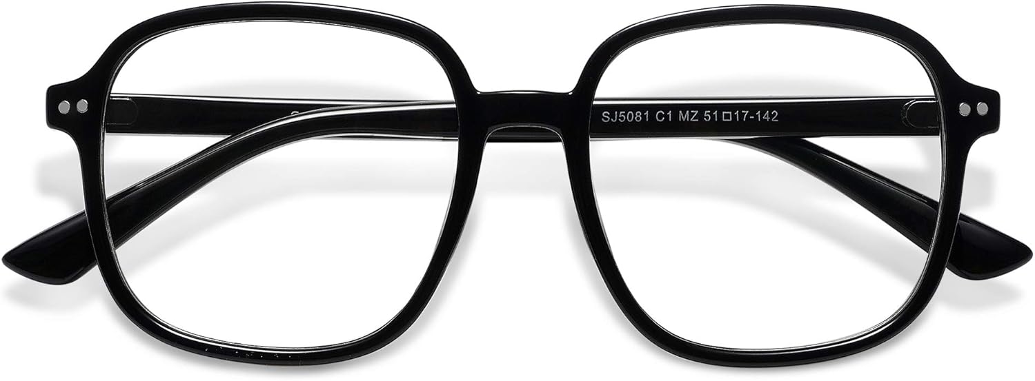 SOJOS Square Blue Light Blocking Glasses Oversized for Women TR90 Frame Filter SJ5081C1 Black Frame