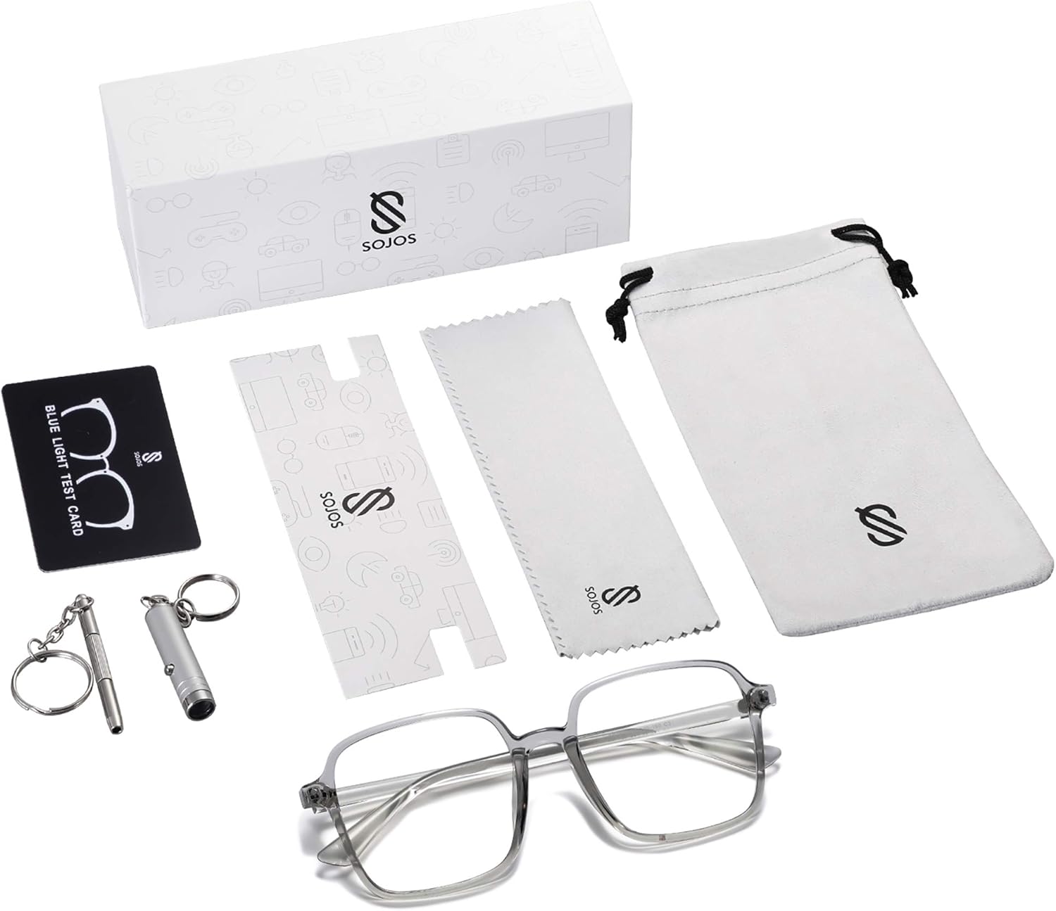 SOJOS Square Blue Light Blocking Glasses Oversized for Women TR90 Frame Filter SJ5081C3 Crystal Grey Frame