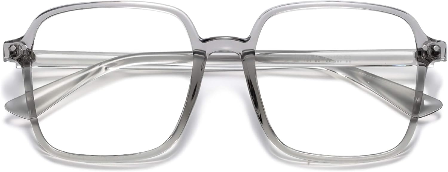 SOJOS Square Blue Light Blocking Glasses Oversized for Women TR90 Frame Filter SJ5081C3 Crystal Grey Frame