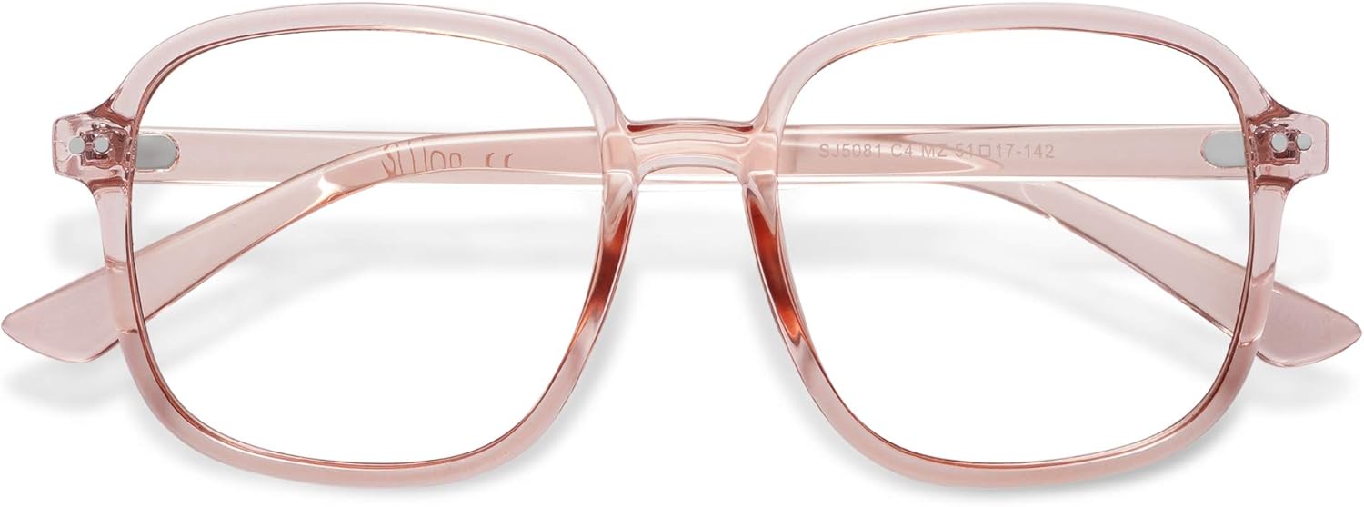 SOJOS Square Blue Light Blocking Glasses Oversized for Women TR90 Frame Filter SJ5081C4 Crystal Pink Frame