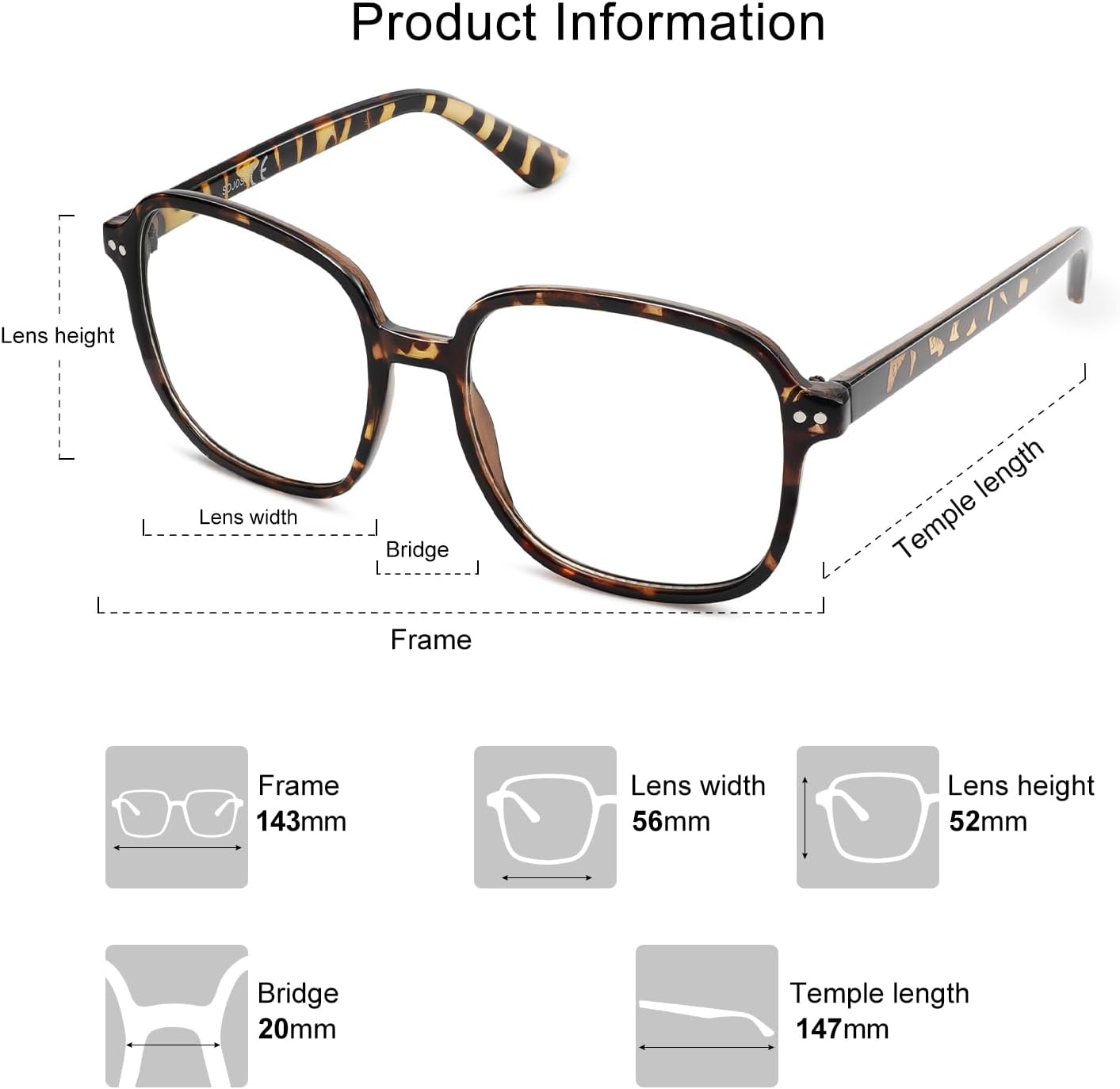 SOJOS Square Blue Light Blocking Glasses Oversized for Women TR90 Frame Filter SJ5081C5 Tortoise Frame