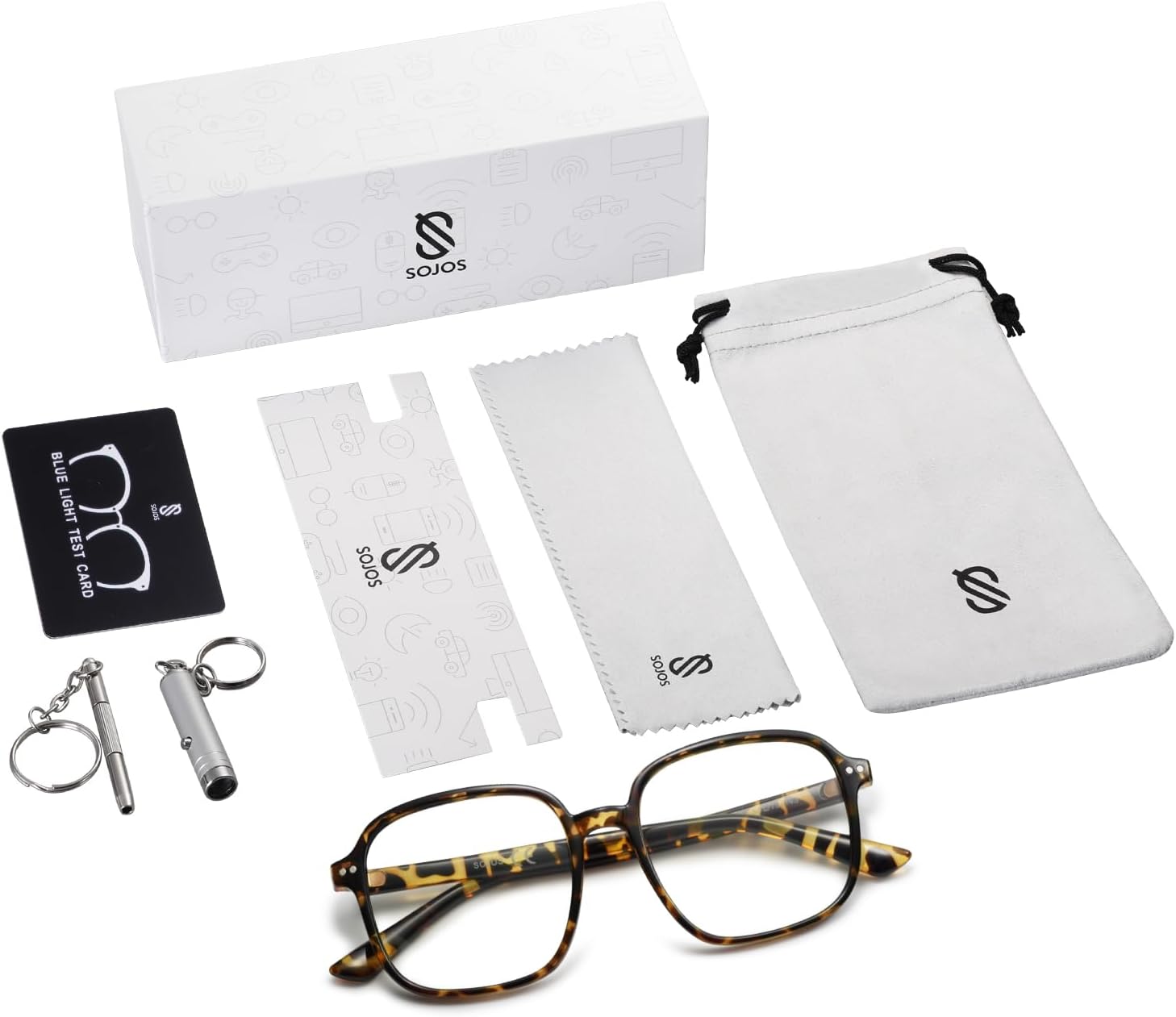 SOJOS Square Blue Light Blocking Glasses Oversized for Women TR90 Frame Filter SJ5081C5 Tortoise Frame