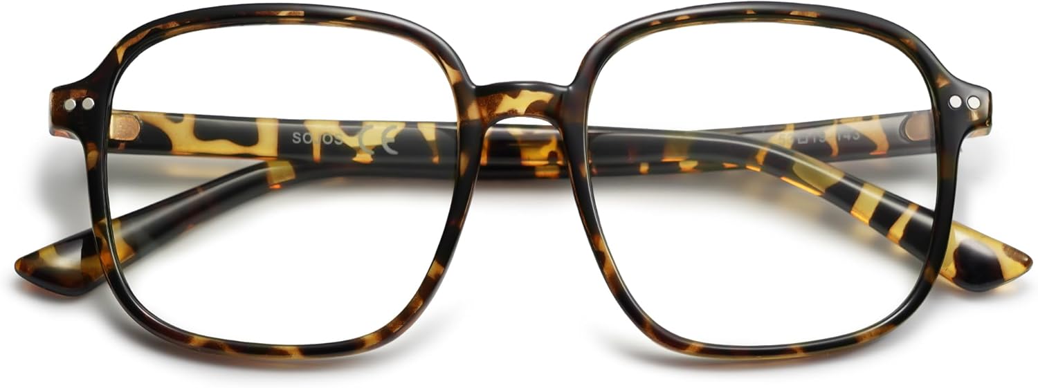 SOJOS Square Blue Light Blocking Glasses Oversized for Women TR90 Frame Filter SJ5081C5 Tortoise Frame