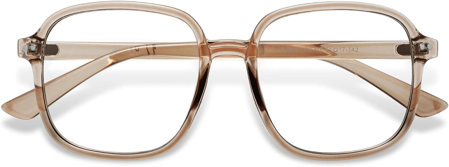 SOJOS Square Blue Light Blocking Glasses Oversized for Women TR90 Frame Filter SJ5081C6 Crystal Brown Frame