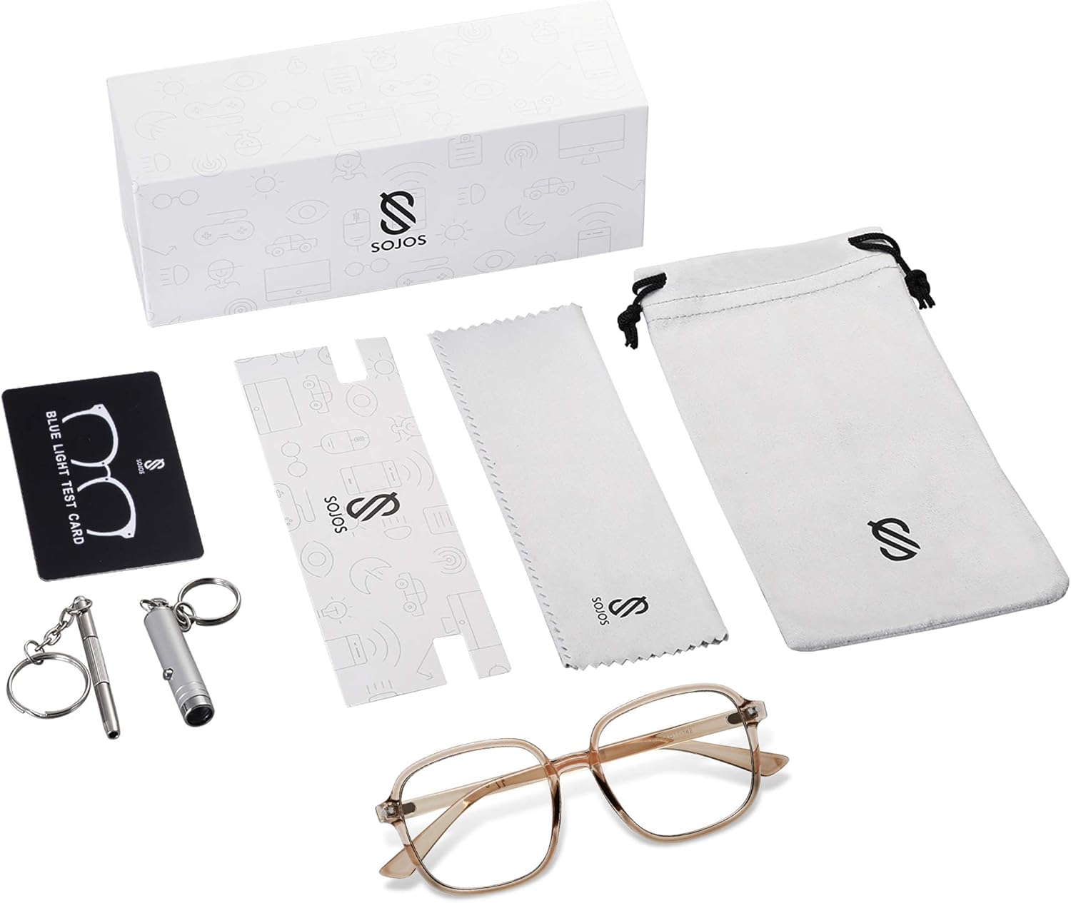 SOJOS Square Blue Light Blocking Glasses Oversized for Women TR90 Frame Filter SJ5081C6 Crystal Brown Frame
