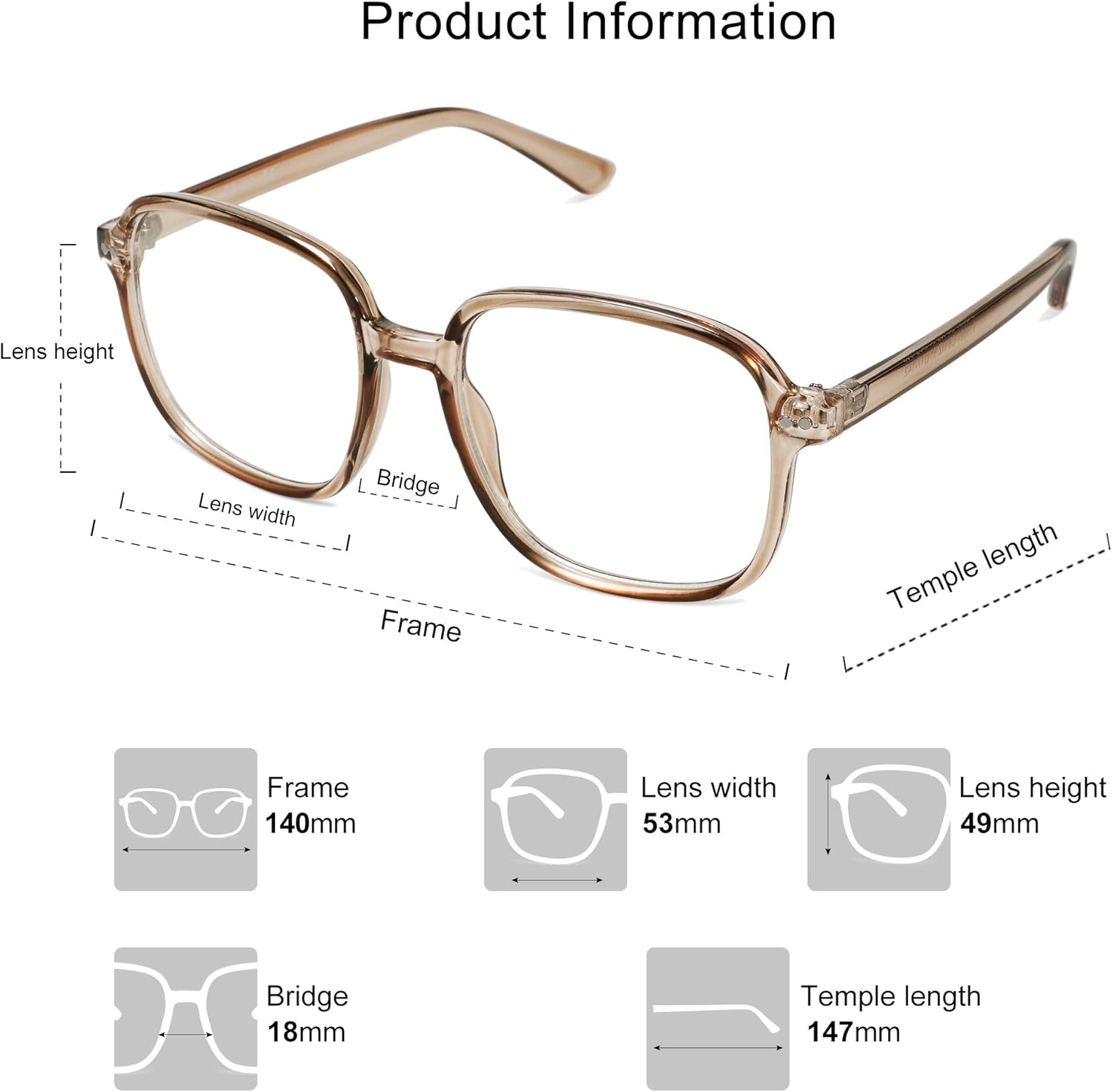 SOJOS Square Blue Light Blocking Glasses Oversized for Women TR90 Frame Filter SJ5081C6 Crystal Brown Frame
