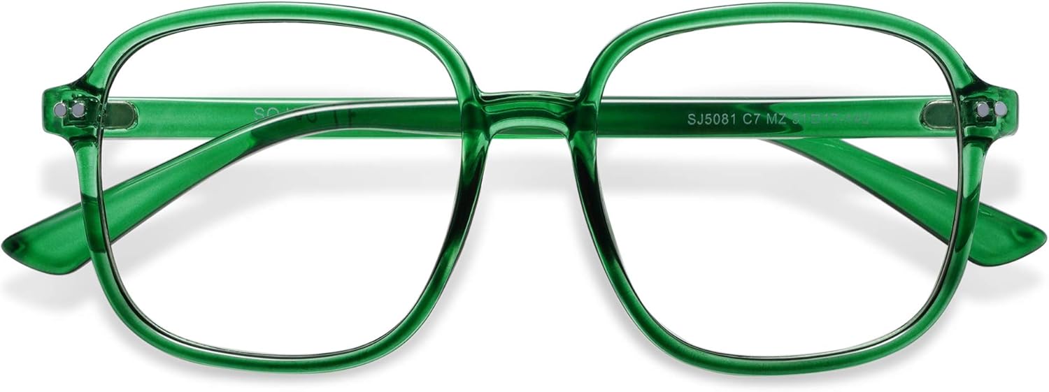 SOJOS Square Blue Light Blocking Glasses Oversized for Women TR90 Frame Filter SJ5081C7 Crystal Dark Green Frame
