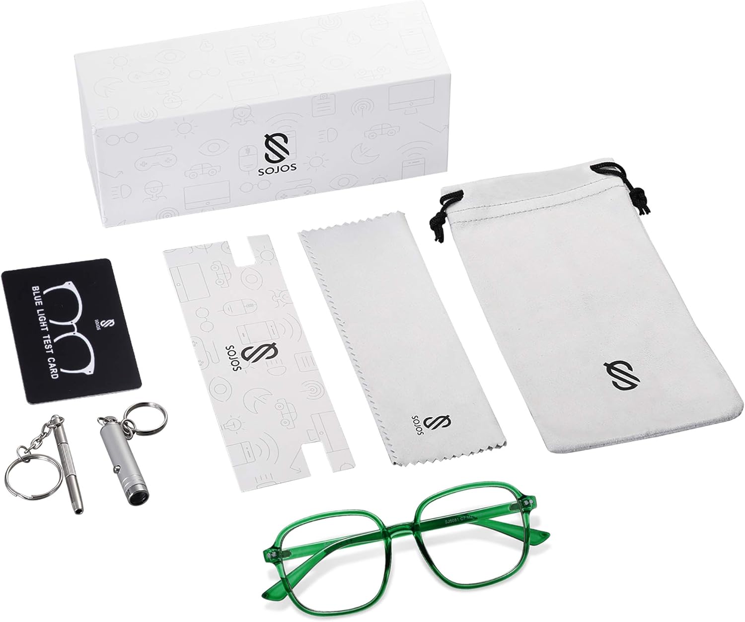 SOJOS Square Blue Light Blocking Glasses Oversized for Women TR90 Frame Filter SJ5081C7 Crystal Dark Green Frame