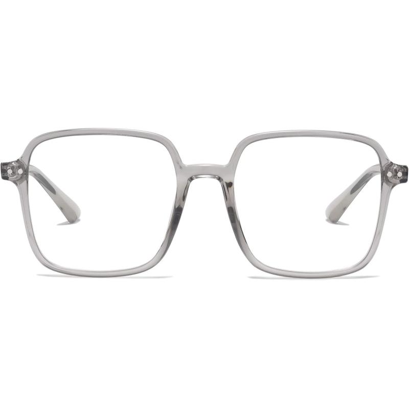 SOJOS Square Blue Light Blocking Glasses Oversized for Women TR90 Frame Filter SJ5081C3 Crystal Grey Frame