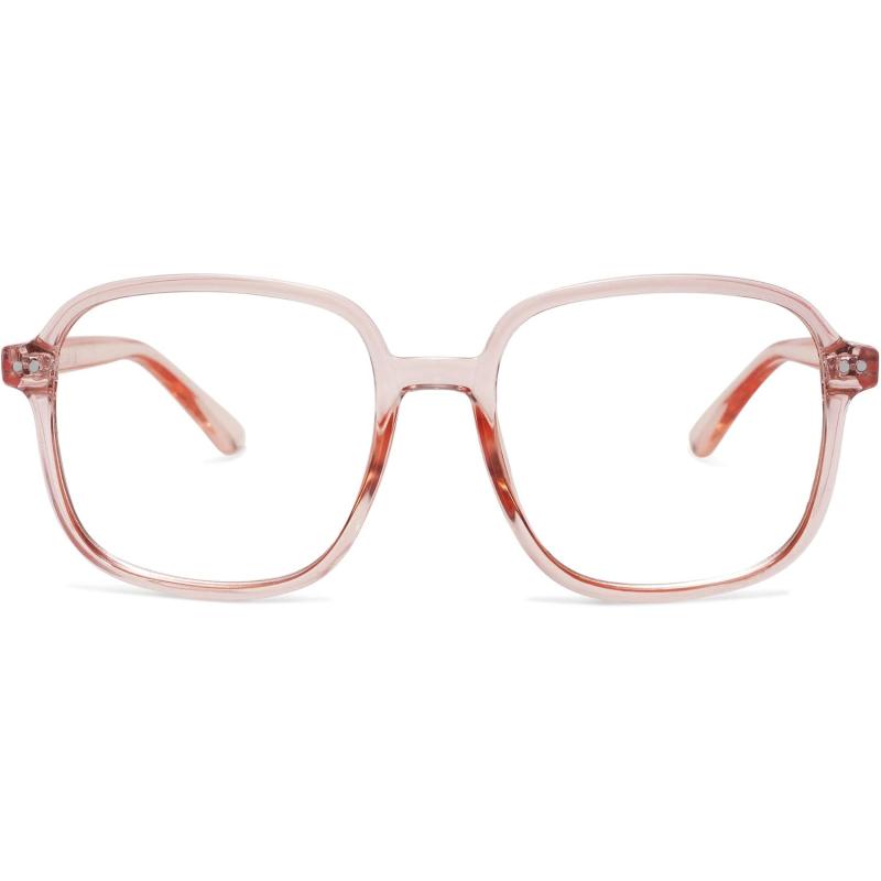 SOJOS Square Blue Light Blocking Glasses Oversized for Women TR90 Frame Filter SJ5081C4 Crystal Pink Frame