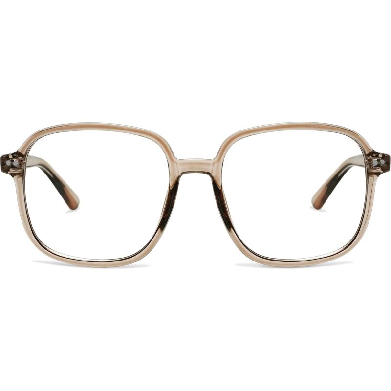 SOJOS Square Blue Light Blocking Glasses Oversized for Women TR90 Frame Filter SJ5081C6 Crystal Brown Frame
